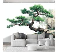 Photo Wallpaper Botanical Pine Tree 400 x 280 cm Non-Woven Art Wall Mural, Chinese Ink Wash Painting Mural Modern Decoration Wallpaper Poster for Sofa Hotel TV Background Office