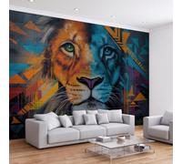 Photo Wallpaper Boys and Girls Lion Graffiti Wall 350 x 256 cm | Removable Non-Woven Wall Mural Modern Pop Art Street for Living Children's Room Bedroom Office