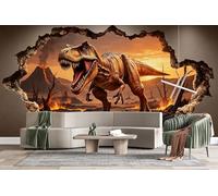 Photo Wallpaper Break Through The Wall Dinosaurs Wall Mural 3D Wall Mural Decoration Poster Volcano Individuality Premium Non-Woven Wallpaper Wall Art for Living Room Bedroom Office W500xH280 25f34