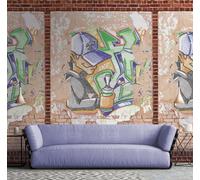 Livingwalls Non-Woven Wallpaper, Graffiti Wallpaper Brick in Beige, Brown and Green, Wall Wallpaper for Various Rooms, XXL Wall Picture, 2.80 m x 1.59 m