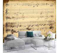 Photo Wallpaper Brown Music Sheet Notes Wall Decor, Retro Style Wall Mural, 350 x 256 cm (W x H) for Living Room Bedroom Children's Room Corridor Office