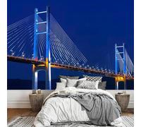 Photo Wallpaper Building Bridge 3D Effect Blue Wall Mural Decoration Poster Picture Modern Design 300x210 cm Murals Wall Art for Living Room Bedroom Kitchen a-6732