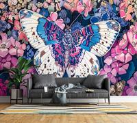 Photo Wallpaper Butterfly Floral Non-Woven Matt Paste the Wall Mural | Wipeable Panoramic Mural Wallpaper Boho Artistic Waterproof Wall Art 350x256 cm for Living Room Bedroom Kid Room R396