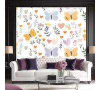 Photo Wallpaper Butterfly Heart Shape Leaves 450 x 280 cm (W x H) - Premium Non-Woven 3D Print Kids Bedroom Home Poster Decoration Poster Picture Design - Bohemian Style