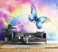 Photo Wallpaper Butterfly Rainbow Non-Woven Matt Paste the Wall Mural | Wipeable Panoramic Mural Wallpaper Cloud Dreamy Waterproof Wall Art 500x280 cm for Living Room Bedroom Kid Room R153