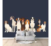 Photo Wallpaper Cartoon Animals Dogs Navy Blue 350x256 cm Non-Woven Wall Mural, 3D Wallpaper Roll Mural, Moderne Living Room Bedroom Art Poster Mural Wallpaper