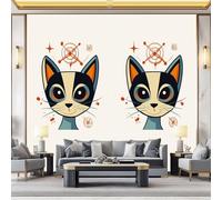 Photo Wallpaper Cartoon Cat Atomic Symbol Print 300 x 210 cm - Premium Non-Woven Wall Mural Poster Decoration Design, Retro Style for Living Room, Bedroom, Office
