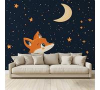Photo Wallpaper Cartoon Fox Looking Moon Poster Picture Non-Woven Mural 3D Panoramic Custom Wall Art Print Living Room Bedroom TV Backdrop Corridor Decoration 400 (W) x 280 (H) cm