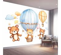 Photo Wallpaper Cartoon Hot Air Balloon Teddy Bear 250 x 175 cm, Wall Mural Deco Premium Non-Woven Art Print Wallpaper for Living Room Home Decoration Bedroom Kitchen Wall Paper, Brown Blue