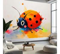 Photo Wallpaper Cartoon Insect Oil Painting Ladybug 300 x 210 cm Multicolor Wall Mural, Non-Woven Fleece Modern Print Murals Wall Art for Bedroom Living Room Home Decor