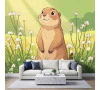 Photo Wallpaper Cartoon Marmot 390x260 cm Non-Woven Premium Art | Print Fleece Wall Mural Decoration Poster Picture, Nature Pastoral Animals Wallpaper for Bedroom Living Room Background
