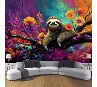 Photo Wallpaper Cartoon Sloth 400×280 Cm 3D Printing Wall Mural Decoration Poster Picture Design Colorful Flowers Living Room Kitchen Bedroom Wall Mural, Mixed Colors