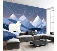 Photo Wallpaper Cartoon Snow Mountain Polar Bear Pattern 400 X 280 Cm 3D Wall Mural Non-Woven Childlike Style Wall Mural Photo Wallpaper Decoration Poster for Living Room Kids Bedroom, Blue
