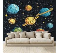 Photo Wallpaper Cartoon Style Solar System Starry Skies Non-Woven Art Print Wall Mural Decoration Poster Picture Design Modern 3D Effect, for Cafe Restaurant Theme Hotel 400 (W) x 280 (H) cm