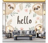 Photo Wallpaper Cartoon Style Wall Decor, 350 x 256 cm - Premium Non-Woven 3D Print Kids Bedroom Home Poster Decoration Poster Picture Design - Cute Sloth