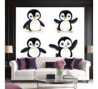 Photo Wallpaper Cartoon Style Wall Decor, Cute Little Penguin Wall Mural, 500 x 280 cm (W x H) for Living Room Bedroom Children's Room Corridor Office