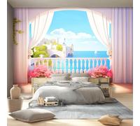 Photo Wallpaper Castle Balcony Pattern 200 x 140 cm - Modern Architectural Style Wall Mural Non-Woven Murals Wall Art Fleece Blue Print Home Decoration Design for Living Room