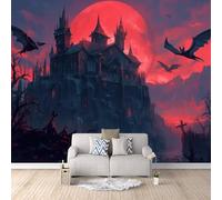 Photo Wallpaper Castle Crow Moon 250x175 cm 3D Modern Wall Mural Non-Woven Fabric No Adhesive Backing Mural Wallpaper Easy to Install Clean for Dining Room Interiors Poster Bedroom Accessories