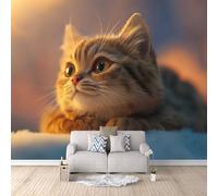 Photo Wallpaper Cat Cute Sunshine 400x280 cm 3D Printed Animal Wall Paper Non-Woven Fabric No Adhesive Backing Mural Wall Easy to Install Clean for Dining Room Interiors Poster Bedroom Accessories