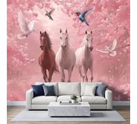 Photo Wallpaper Cherry Blossom Horse Bird 500x350 cm Non-Woven Premium Art | Print Fleece Wall Mural Decoration Poster Picture, Dreamy Surrealism Wallpaper for Bedroom Living Room Background