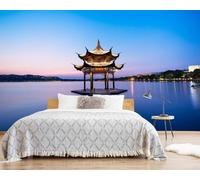 Photo Wallpaper Chinese Style 3D Effect Architecture Lake Landscape Wall Mural Decoration Poster Picture Modern Design 200x140 cm Murals Wall Art for Living Room Bedroom Kitchen a-3098
