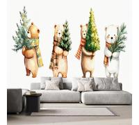 Photo Wallpaper Christmas 350x256 cm Non-Woven Wall Mural 3D Bear Christmas Tree Wallpaper Murals for Living Room,Bedroom,Kids Room,Office,TV Background Home Decor R-452