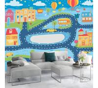 Photo Wallpaper City Street Map 300 x 210 cm (W x H) - Non-Woven Premium Art Print Fleece Wall Mural Decoration Poster Picture Design Cartoon Style for Living Room, Bedroom, Office