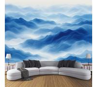 Photo Wallpaper Clouds Mountains 350 x 256 cm - Wall Mural Deco Premium Non-woven Art Chinese Minimalist Striped Print XL Wallpaper for Living Room, Modern Home Decoration Bedroom Wall Paper