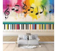 Photo Wallpaper Colored Notes 3D Effect Watercolor Piano Keys Wall Mural Decoration Poster Picture Modern Design 300x210 cm Murals Wall Art for Living Room Bedroom Kitchen a-7420