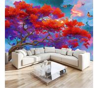 Photo Wallpaper Colorful 200 x 140 cm, Beautiful Bright Butterflies Trees Non-Woven Decoration Print Wall Mural Living Room - for Bathroom Office Home Decorations