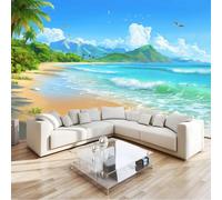 Photo Wallpaper Colorful 200 x 140 cm, Beautiful Ocean Waves Mountains Blue Sky Non-Woven Decoration Print Wall Mural Living Room - for Bathroom Office Home Decorations
