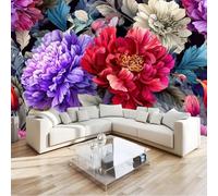 Photo Wallpaper Colorful 250 x 175 cm - Wall Mural Deco Premium Non-Woven Exquisite Beautiful Flowers Peonies Print Wallpaper for Living Room Home Decoration Bedroom Kitchen Wall Paper