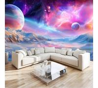 Photo Wallpaper Colorful 350 x 256 cm - Wall Mural Deco Premium Non-Woven Watercolor Gradient Sky Planets Print Wallpaper for Living Room Home Decoration Bedroom Kitchen Wall Paper