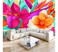 Photo Wallpaper Colorful 400 x 280 cm, Abstract Beautiful Leaves Flowers Non-Woven Decoration Print Wall Mural Living Room - for Bathroom Office Home Decorations