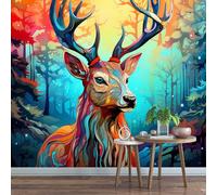 Photo Wallpaper Colorful Elk Graffiti 315x215cm,Abstract Painting Art Silk Cloth Decor Wallpaper for Living Room Bedroom Kids Room Nursery