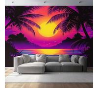 Photo Wallpaper Colorful Sky Waves 450 x 280 cm (W x H) - Non-Woven Premium Art Print Fleece Wall Mural Decoration Poster Picture Design Tropical Sunset for Living Room, Bedroom, Office