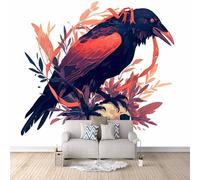 Photo Wallpaper Crow Feathers Skull 450x315 cm 3D Printed Animal Wall Paper Non-Woven Fabric No Adhesive Backing Mural Wall Easy to Install Clean for Dining Room Interiors Poster Bedroom Accessories
