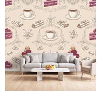 Photo Wallpaper Cup Cake Macaron, 350 x 256 cm Non-Woven Wall Mural Art Print Decoration, Hand-Painted Coffee Mural Wallpaper for Living Room Bedroom Poster Picture Design