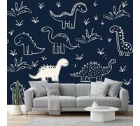 Photo Wallpaper Cute Dinosaur Print 400 x 280 cm (W x H) - Non-Woven Premium Wall Mural Decoration Poster Design, White Lines for Living Room, Bedroom, Office
