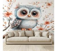 Photo Wallpaper Cute Little owl Sitting Branch Poster Picture Non-Woven Mural 3D Panoramic Custom Wall Art Print Living Room Bedroom TV Backdrop Corridor Decoration 350 (W) x 256 (H) cm