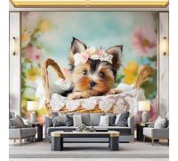 Photo Wallpaper Cute Yorkshire Terrier Print 300 x 210 cm (W x H) - Non-Woven Premium Wall Mural Decoration Poster Design, Animal for Living Room, Bedroom, Office