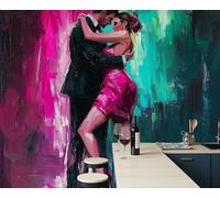 Photo Wallpaper Dance Floor Oil Painting 250x175cm 3D Effect Wall Mural Tango Couple Silk Premium Art Print Decoration Poster Picture Design for Living Room, Bedroom Office Wall Decor, Blue-Green