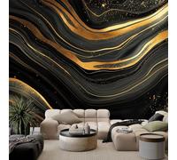 Photo Wallpaper Dark Fantasy Gold-Line Marble 400 x 280 cm Mural Large TV Background - Black Non-Woven 3D Murals for Living Room Bedroom Decoration Poster Wall Covering