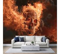 Photo Wallpaper Dark Horror Flame Skull Murals 400W x 280H cm, Fantasy Gothic Wallpaper Mural Wall Art - Orange Red Photo Decoration for Living Room Bedroom Children's Room Corridor