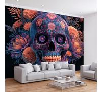 Photo Wallpaper Day of The Dead Sugar Skull Daisies Non-Woven Art Print | Mexican Illustration Pop Wall Mural 300 x 210 cm Kids Room Bedroom Living Room TV Background Wall Decor