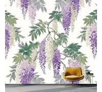 Photo Wallpaper Delicate Flowers Plants Wisteria Theme, Non-Woven Art Print Wallpaper 400 x 280 cm, Modern Wall Mural Design for Living Room Kids Bedroom Photo Wall Decoration, Purple