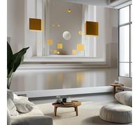 Photo Wallpaper Digital Art Wall Murals for Bedrooms 350 x 256 cm, Non-Woven Fabric Geometric Cubes Golden Spheres Cubes Wallpaper Living Room Office Corridor Decoration Murals Modern Wall Decoration
