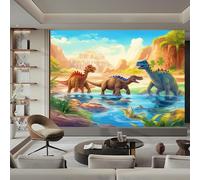 Photo Wallpaper Dinosaurs Rocks 300 x 210 cm (W x H) - Non-Woven Premium Art Print Fleece Wall Mural Decoration Poster Picture Design Cartoon Style for Living Room, Bedroom, Office