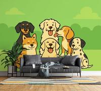 Photo Wallpaper Dog Animal Non-Woven Matt Paste the Wall Mural | Wipeable Panoramic Mural Wallpaper Pet Cartoon Puppy Waterproof Wall Art 200x140 cm for Living Room Bedroom Kid Room R99