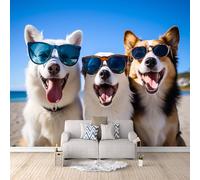 Photo Wallpaper Dog Cute 500x280 cm 3D Dogs Animal Wall Mural Non-Woven Fabric No Adhesive Backing Mural Wallpaper Easy to Install Clean for Dining Room Interiors Poster Bedroom Accessories